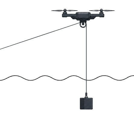 Drone Lyne marine deployment system lowering a payload below the water surface